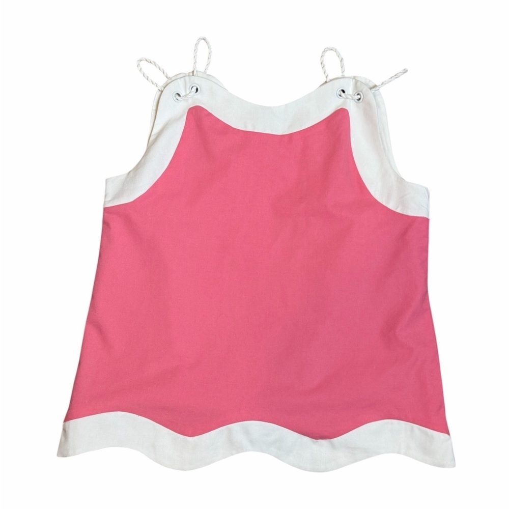 AUREUM pink white Linen Blend Sleeveless Top Scalloped Hem Rope Straps Medium - Picture 4 of 8